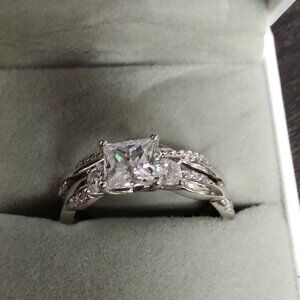 Wuziwen Women's Bridal Set Sterling Silver .925/Cubic CZ Princess cut PA#310@CMK